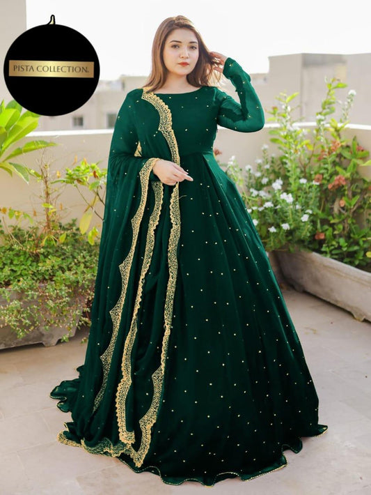 3 Pcs Women's Stitched Chiffon Embroidered Maxi Suit