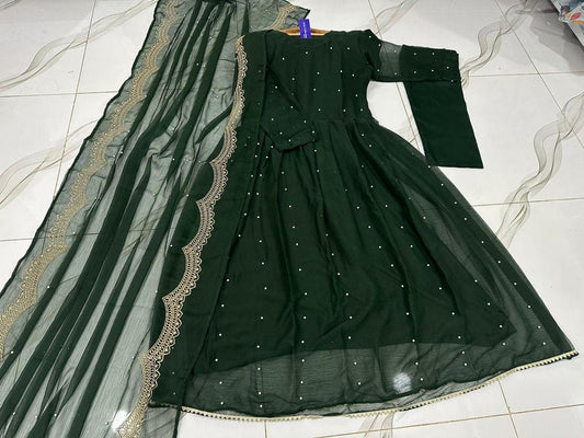 3 Pcs Women's Stitched Chiffon Embroidered Maxi Suit