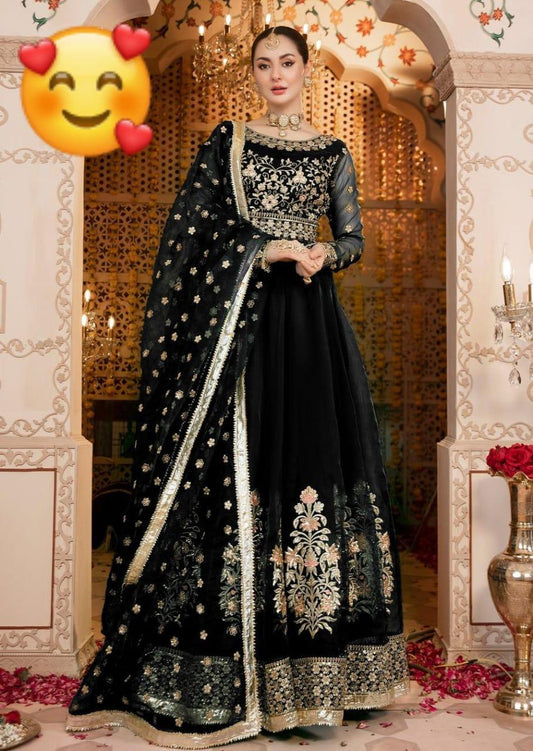 3 Pcs Women's Stitched Silk Embroidered Maxi Suit