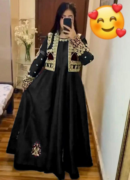2 Pcs Women's Stitched Silk Embroidered Maxi and Jacket